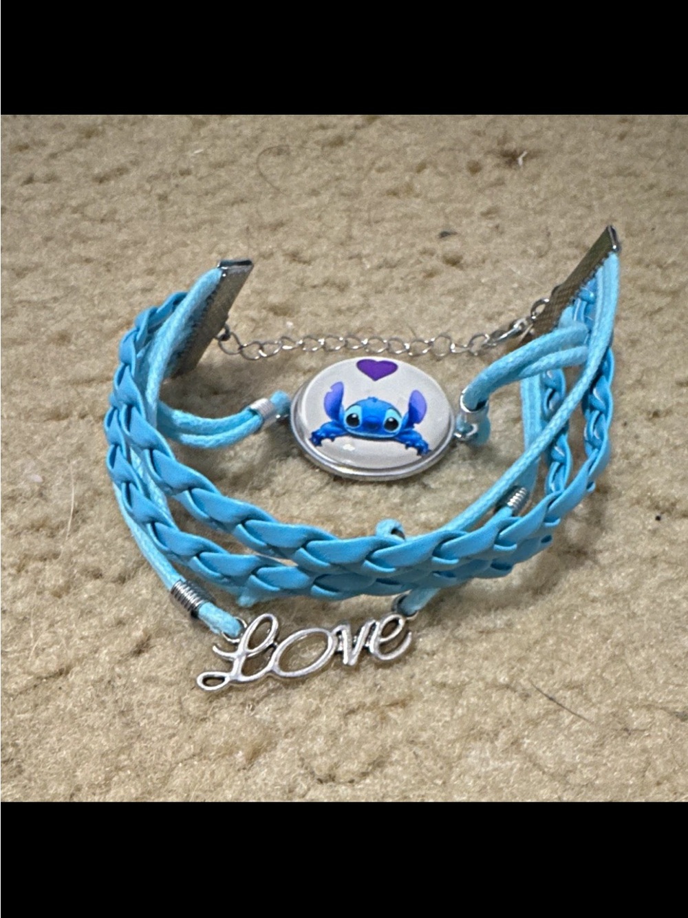 Blue 'Love' Multi-Strand Bracelet with Stitch Charm
